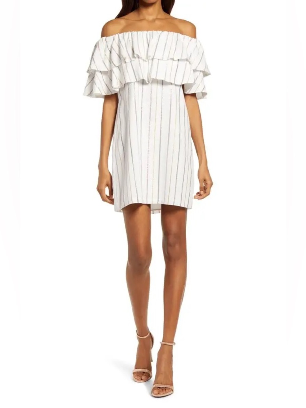 NWT - Charles Henry Metallic Stripe Off-Shoulder Popover Dress